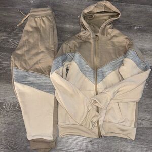 Beige and Gray Tracksuit Set